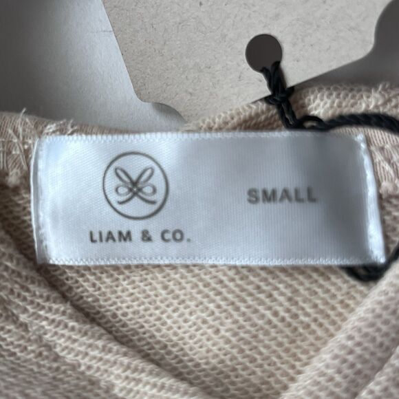 NWT Liam & Co Hudson‎ Textured Sleeve Raw Hem Hoodie Size Small White Parchment - Picture 3 of 11